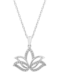 Diamond Lotus Blossom 18" Pendant Necklace (1/10 ct. t.w.) in Sterling Silver