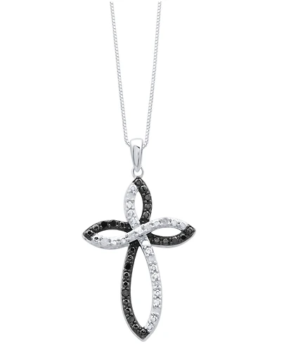 Black & White Diamond Cross 18" Pendant Necklace (1/6 ct. t.w.) in Sterling Silver