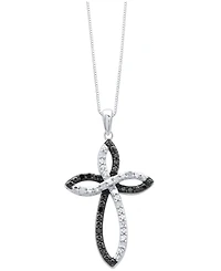 Black & White Diamond Cross 18" Pendant Necklace (1/6 ct. t.w.) in Sterling Silver