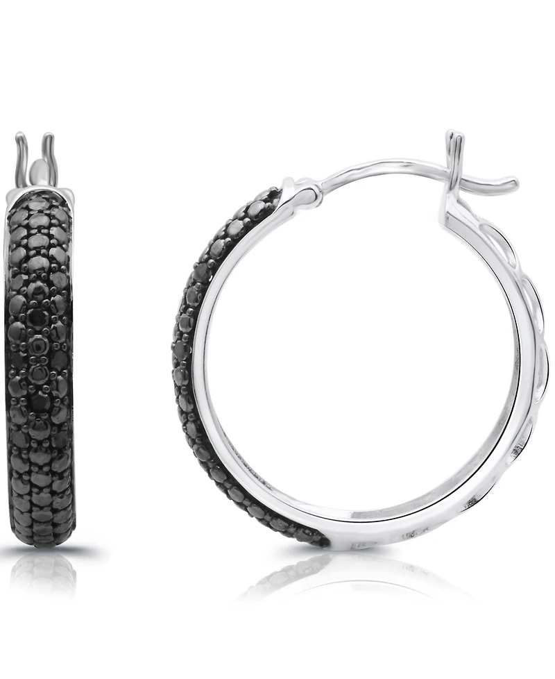 Black Diamond Hoop Earrings (1/6 ct. t.w.) in Sterling Silver