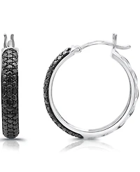 Black Diamond Hoop Earrings (1/6 ct. t.w.) in Sterling Silver
