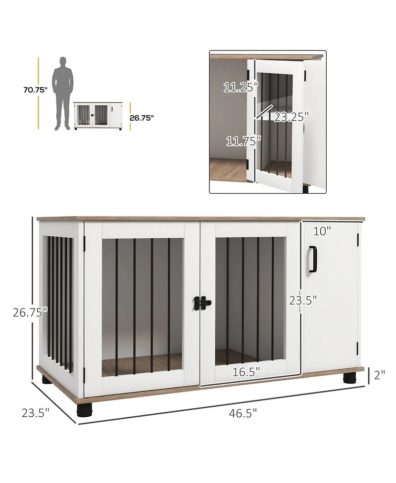 Ruie Large Dog Crate Furniture End Table with Side Cabinet Storage