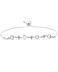 Diamond Heart & Cross Bolo Bracelet (1/6 ct. t.w.) in Sterling Silver