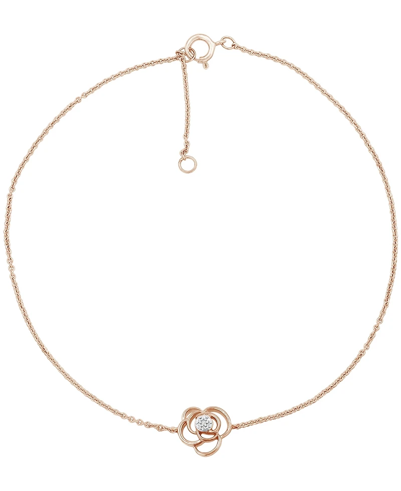 Diamond Accent Flower Anklet In 14K Rose Gold-Plated Sterling Silver , 9" + 1" extender