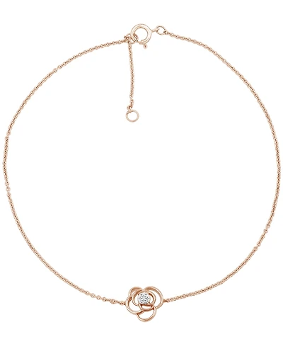 Diamond Accent Flower Anklet In 14K Rose Gold-Plated Sterling Silver , 9" + 1" extender