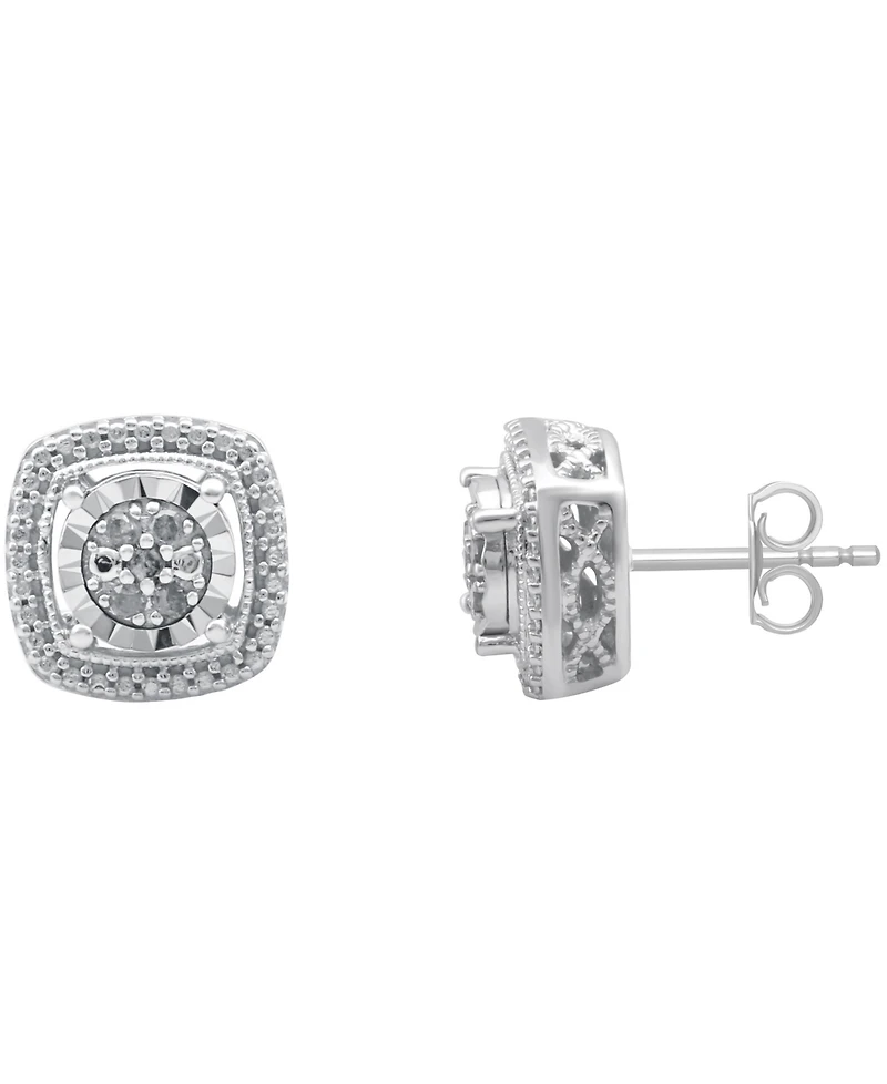 Diamond Cluster Miracle Plate Stud Earrings (1/10 ct. t.w.) in Sterling Silver