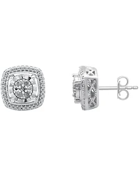 Diamond Cluster Miracle Plate Stud Earrings (1/10 ct. t.w.) in Sterling Silver
