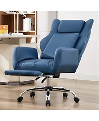 Dyhome Pu Leather Cross-legged Office Chair, Criss Cross Executive Desk Chair with Flip-up Arms