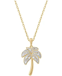 Diamond Palm Tree Pendant Necklace in 18k Gold over Sterling Silver and Sterling Silver (1/10 ct. t.w.)
