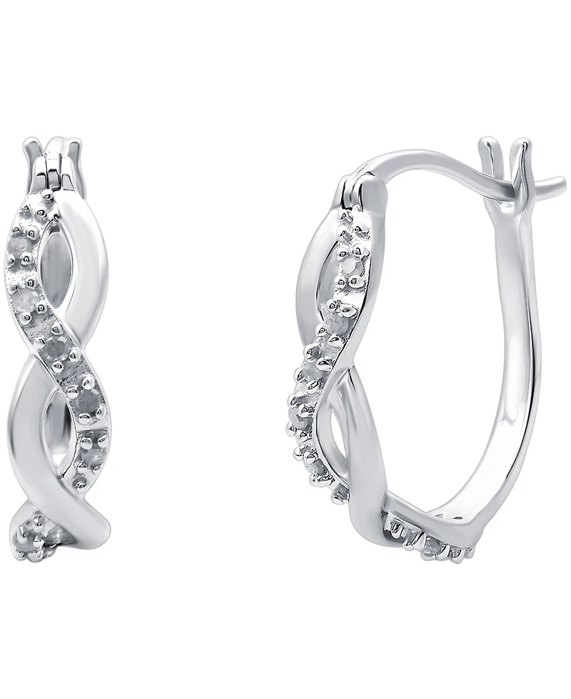 Diamond Infinity Hoop Extra Small Earrings in 18k Gold and Sterling Silver (1/10 ct. t.w.)