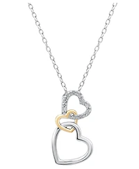 18k Gold over Sterling Silver and Sterling Silver Heart Necklace, Diamond Accent Three Interlocking Heart Pendant