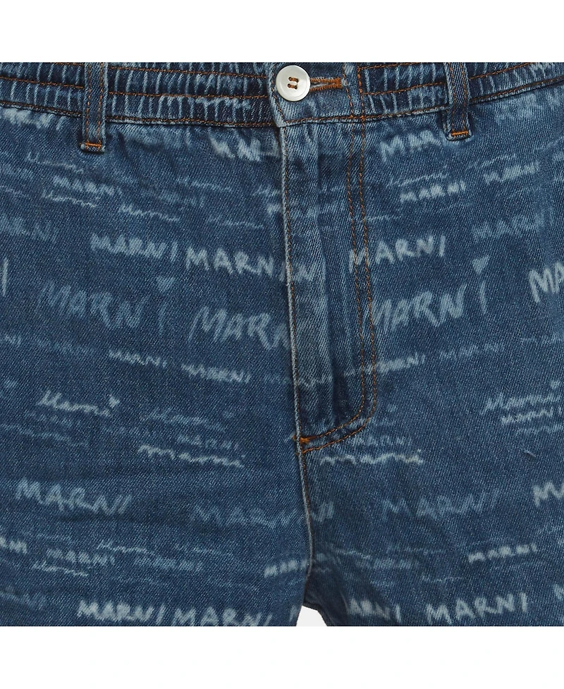 Pre-Owned Marni Men's Logo Print Denim Drawstring Shorts