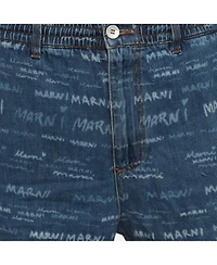 Pre-Owned Marni Men's Logo Print Denim Drawstring Shorts