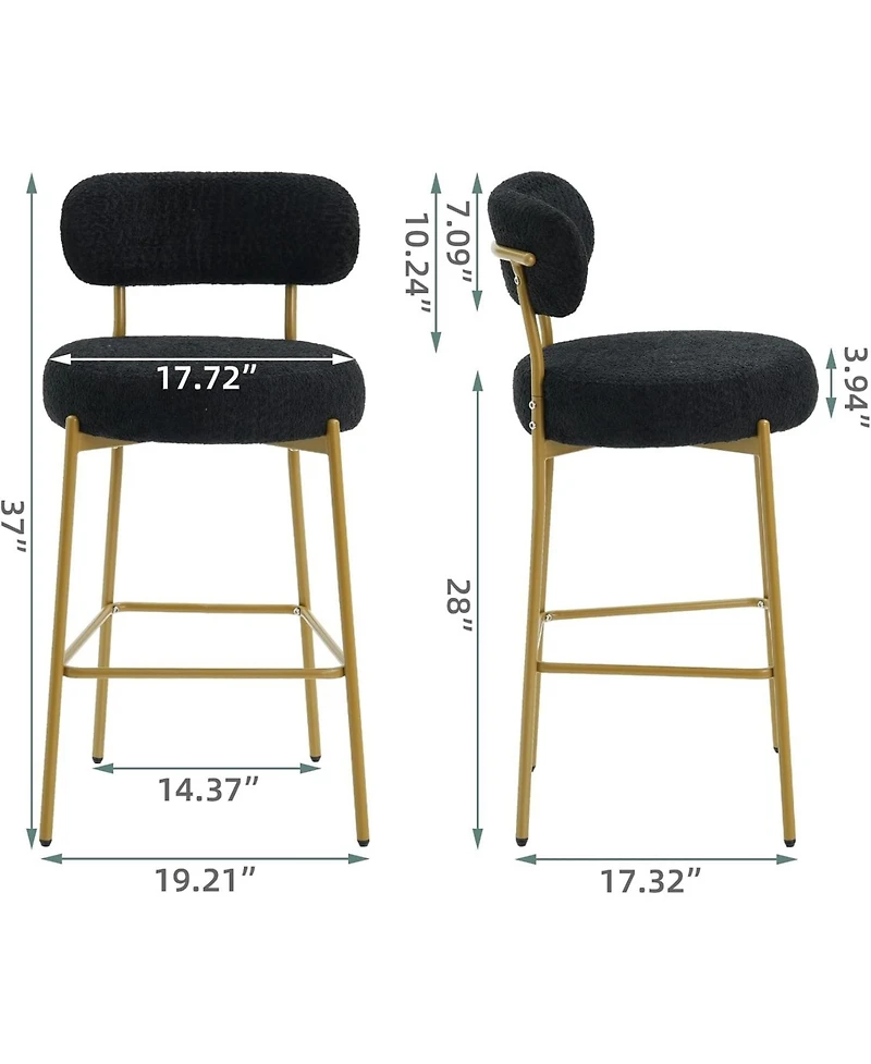 Dyhome 28" Bar Stools Set of 3, Counter Height Chairs with Backrest and Footrest, Gold Metal
