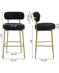 Dyhome 28" Bar Stools Set of 3, Counter Height Chairs with Backrest and Footrest, Gold Metal