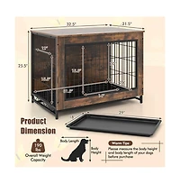 Ruie Dog Crate Furniture End Table with Double Lockable Doors Pull-Out Tray