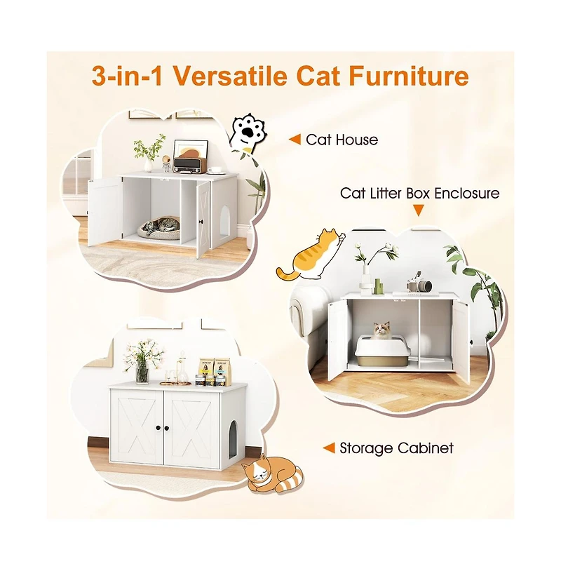 Ruie Hidden Cat Litter Box Cabinet End Table with Removable Divider Panel