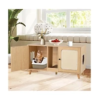 Ruie Cat Litter Box Enclosure with Double Rooms and 2 Sisal Scratching Mats