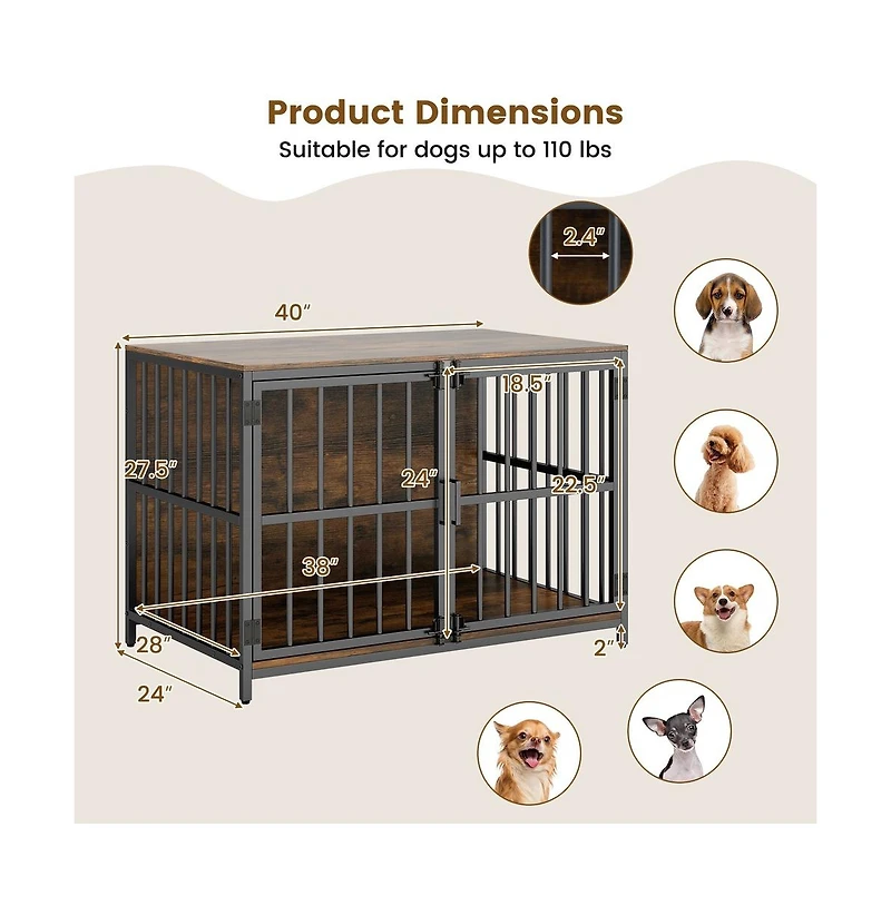 Ruie Dog Crate Furniture Kennel End Table with Dual Lockable Double Doors
