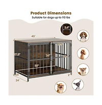 Ruie Dog Crate Furniture Kennel End Table with Dual Lockable Double Doors