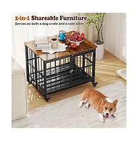 Ruie Foldable Dog Crate Furniture End Table Removable Tray Lockable Door Wheels