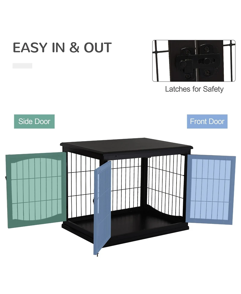 Ruie Wooden Dog Crate Furniture End Table with Two Lockable Doors