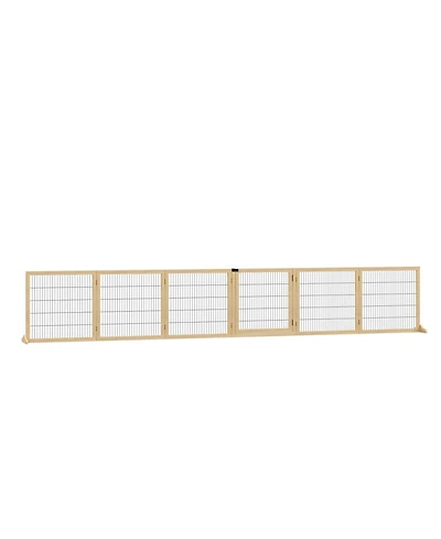 Ruie 6-Panel Folding Wooden Pet Gate Freestanding Dog Safety Barrier