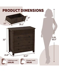 3-Drawer Fluted Nightstand Dresser, Wooden Storage Chest with Anti-Tip Kit for Bedroom, Living Room & Hallway