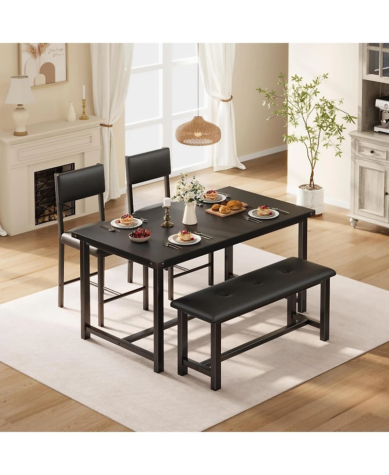 gaomon Dining Table Set for 4, Kitchen and 2 Upholstered Chairs with Bench, Wooden Rectangular Room