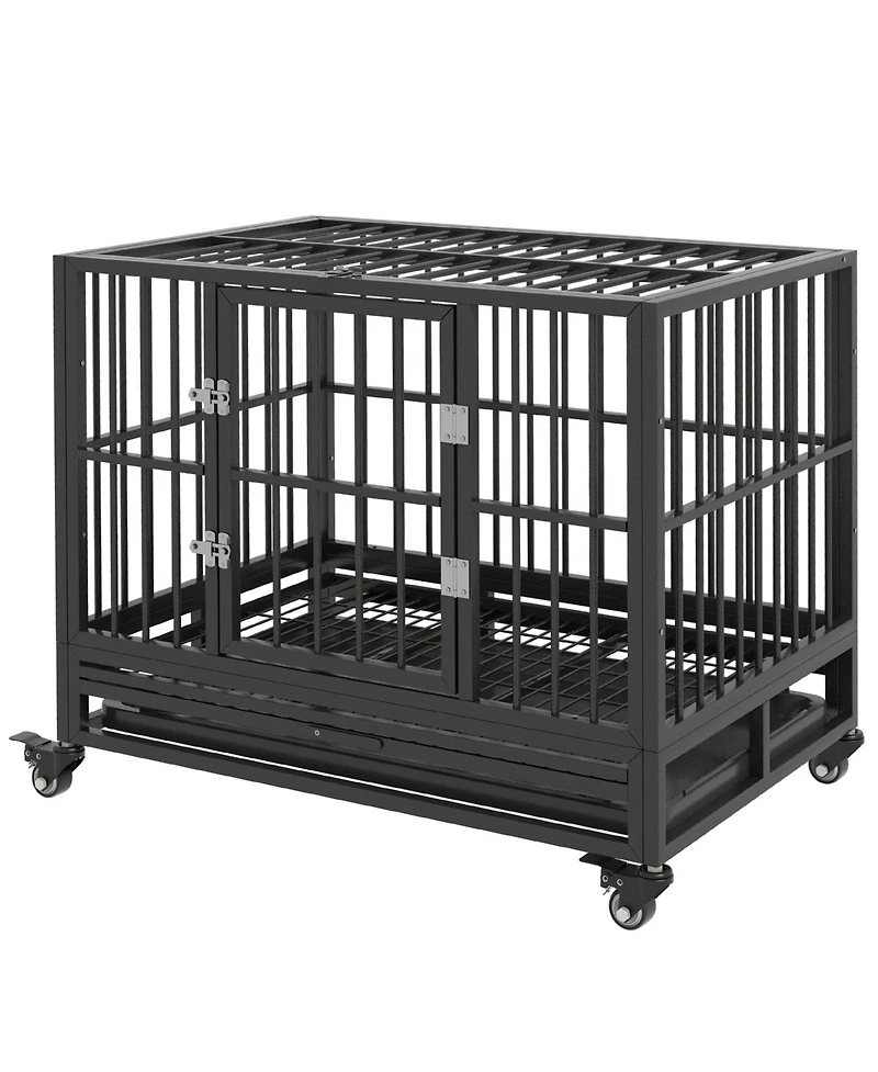 Ruie Heavy Duty Metal Dog Crate Kennel with Lockable Wheels and Tray