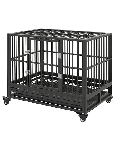 Ruie Heavy Duty Metal Dog Crate Kennel with Lockable Wheels and Tray