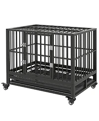Ruie Heavy Duty Metal Dog Crate Kennel with Lockable Wheels and Tray