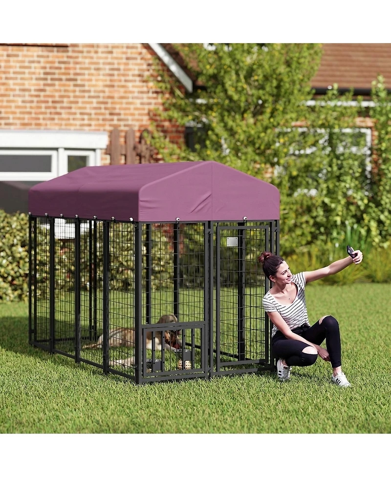 Ruie Outdoor Dog Kennel Welded Wire Dog Run with Rotating Adjustable Bowls