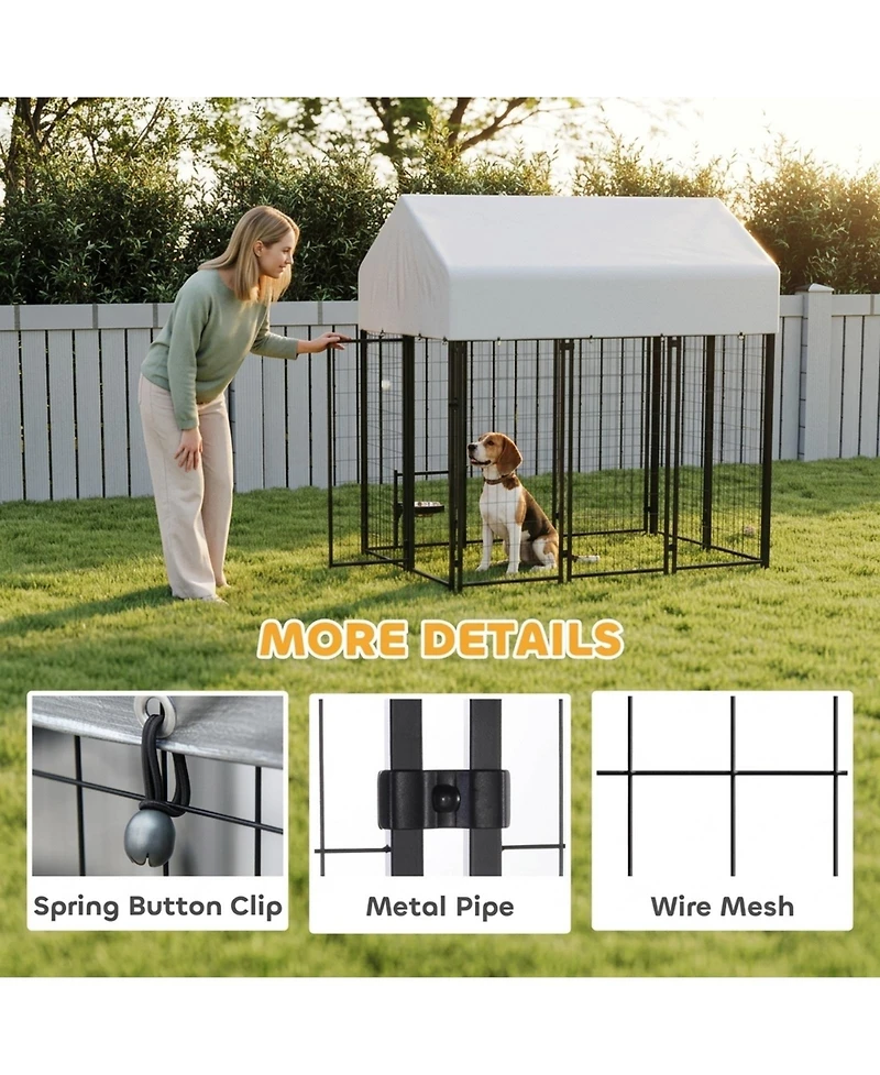 Ruie Outdoor Dog Kennel Welded Wire Dog Playpen with Roof Cover