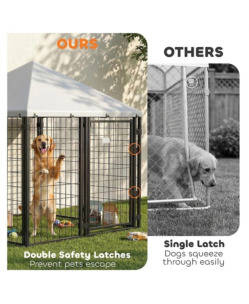 Ruie Lockable Outdoor Dog House Kennel with Water-Resistant Roof Cover