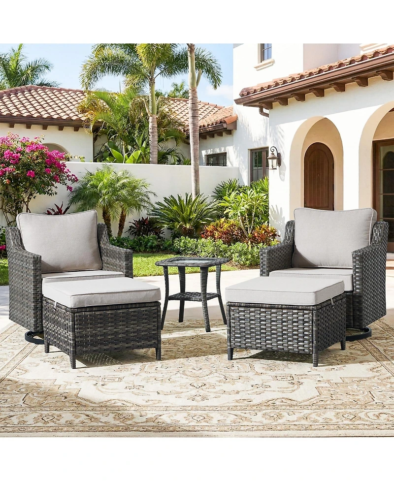 Pocassy Patio Furniture Set with Thick Cushion, Outdoor High Back Swivel Rocker Chairs, 5 Piece Wicker Conversation