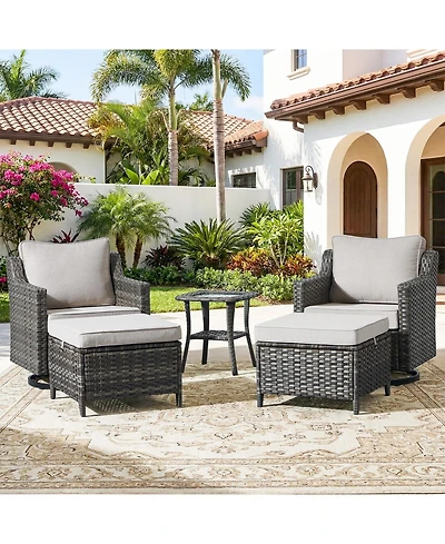 Pocassy Patio Furniture Set with Thick Cushion, Outdoor High Back Swivel Rocker Chairs, 5 Piece Wicker Conversation