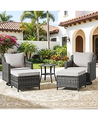 Pocassy Patio Furniture Set with Thick Cushion, Outdoor High Back Swivel Rocker Chairs, 5 Piece Wicker Conversation