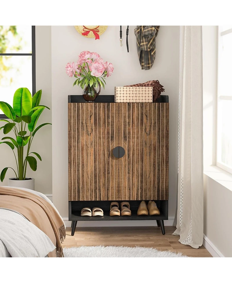 Tribesigns 6-Tier Shoe Storage Cabinet with Adjustable Shelves, Doors, Wooden Shoes Rack
