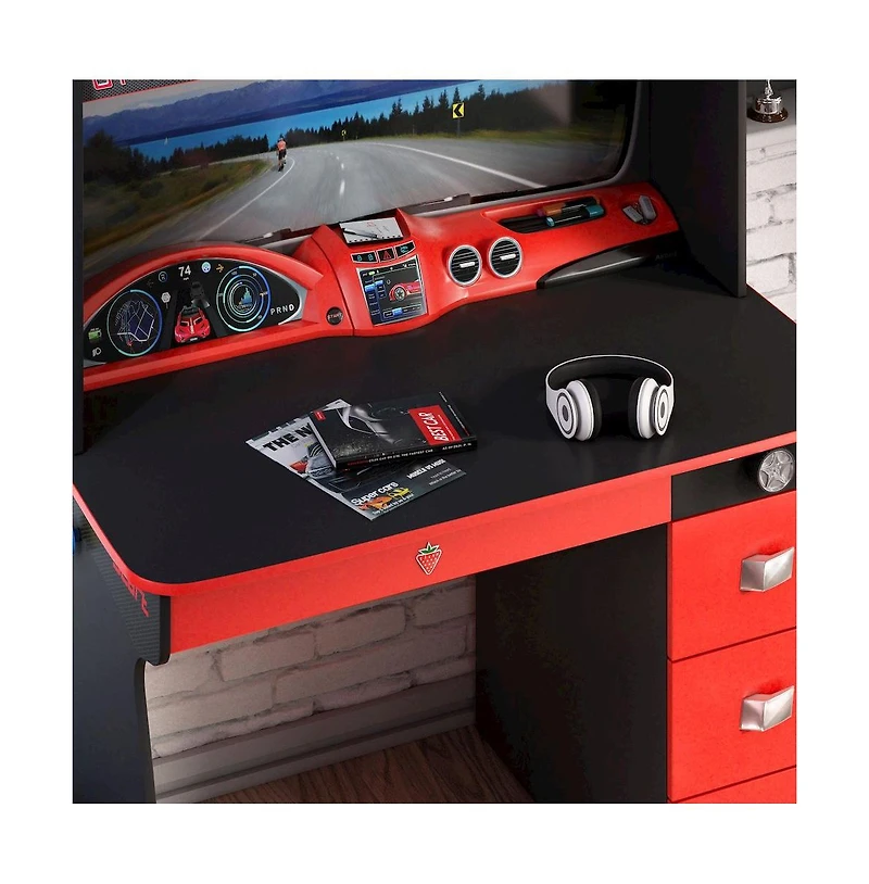 Cilek Kids Room Cilek Gts Ev Study Desk and Hutch with Cabinet, Car Dashboard Design