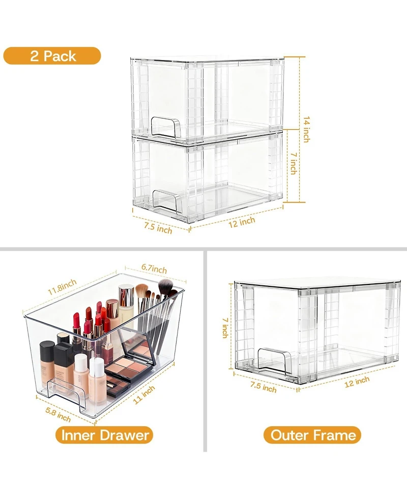 Xdovet Stackable Plastic Organizer Drawers Bathroom Kitchen Pantry Makeup Storage