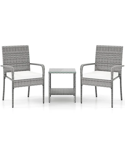 Sugift 3 Piece Patio Furniture Set with Seat Cushions and Tempered Glass Tabletop for Balcony