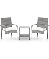 Sugift 3 Piece Patio Furniture Set with Seat Cushions and Tempered Glass Tabletop for Balcony
