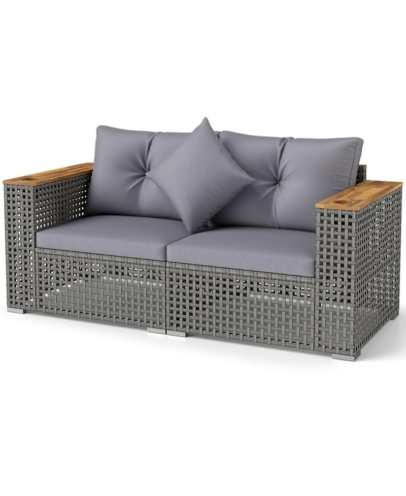 Sugift 2-Piece Modular Corner Sofa Set with Built-in Cup Holders