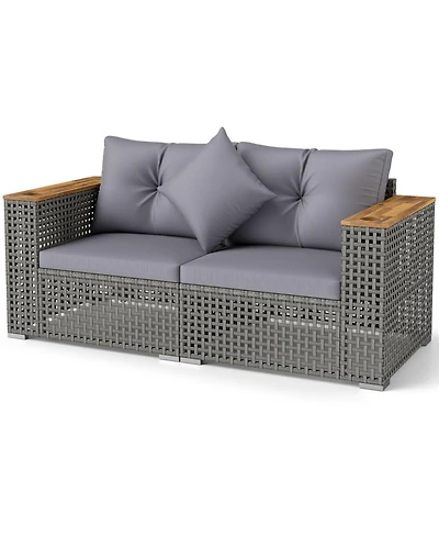 Sugift 2-Piece Modular Corner Sofa Set with Built-in Cup Holders