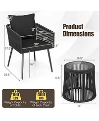 Sugift 3 Piece Outdoor Patio Bistro Furniture Set with Cushions and Glass Side Table