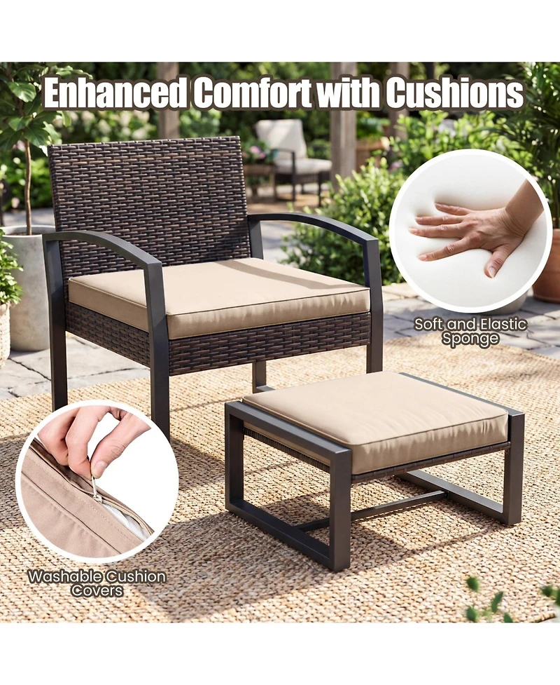 Sugift 5-Piece Patio Conversation Set with 2 Armchairs 2 Ottomans and Tempered Glass Side Table