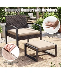 Sugift 5-Piece Patio Conversation Set with 2 Armchairs 2 Ottomans and Tempered Glass Side Table