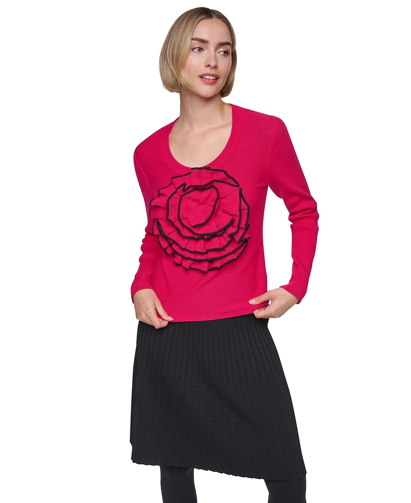 Sonia Rykiel Women's Rosette Scoop Neck Long-Sleeve Sweater