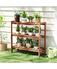 Sugift 3-Tier Solid Wood Plant Stand with Slatted Shelves